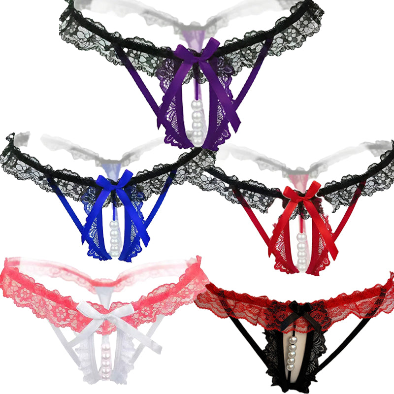 Lace Bow Pearl Detail Thong