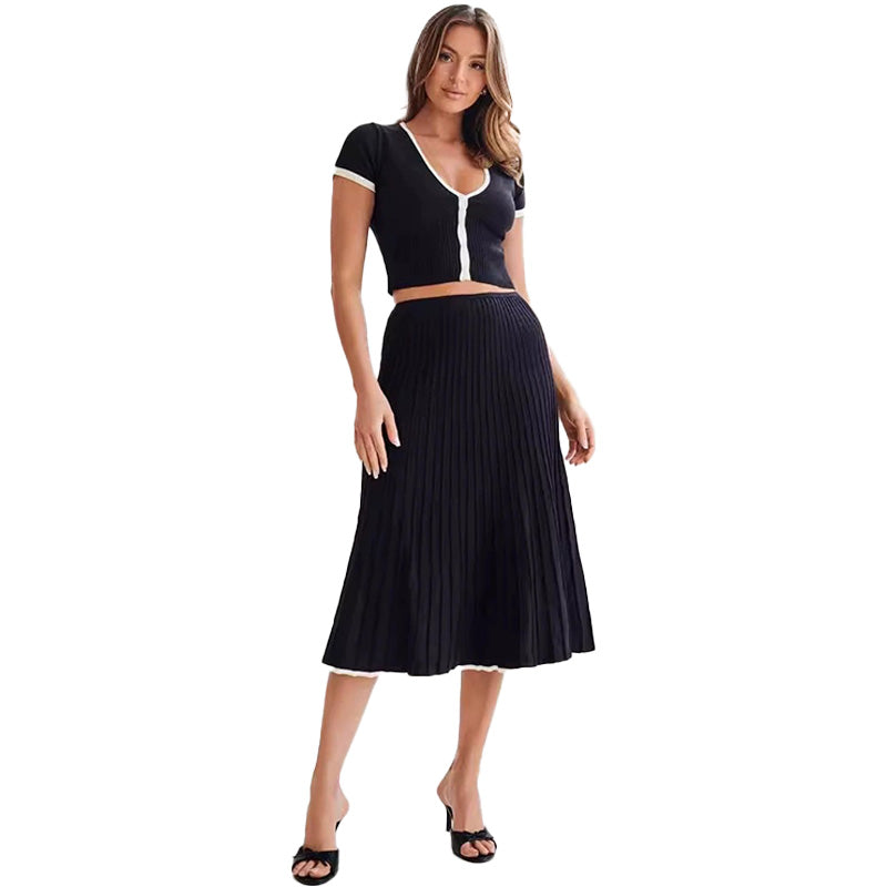 Ribbed Knit Two-Piece Skirt Set