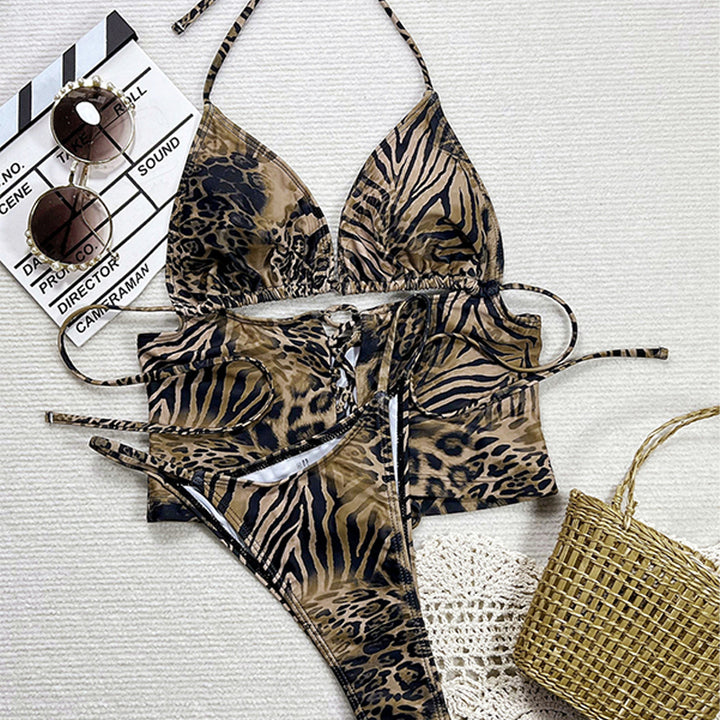 Backless cutout lace-up bikini set