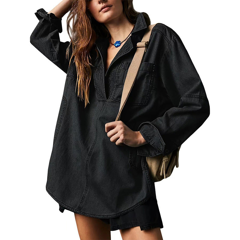Relaxed Denim Pullover Shirt