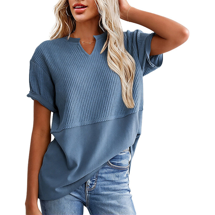 Notched Neck Textured Knit Top