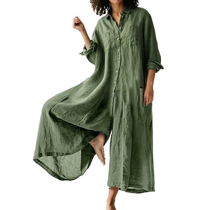 Relaxed Linen Button Down Maxi Dress