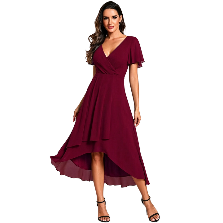 Flutter Sleeve High-Low Midi Dress