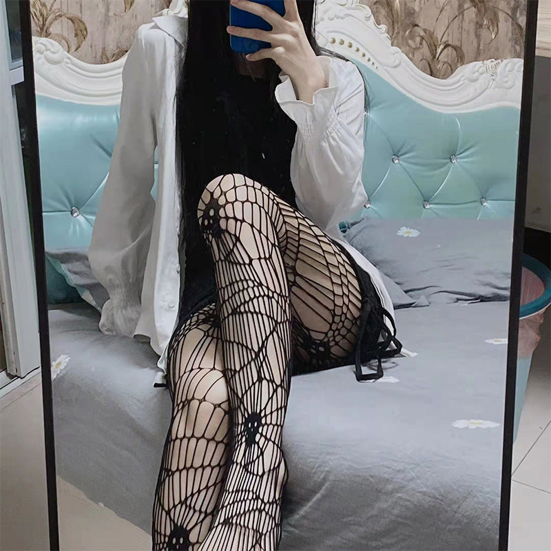 Spider Web Skull Fishnet Tights