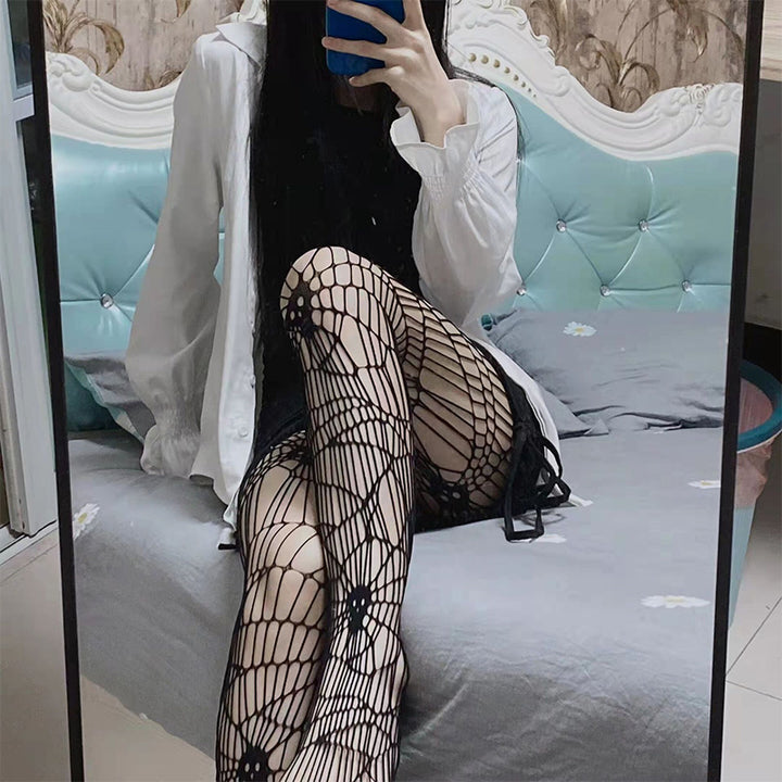 Spider Web Skull Fishnet Tights