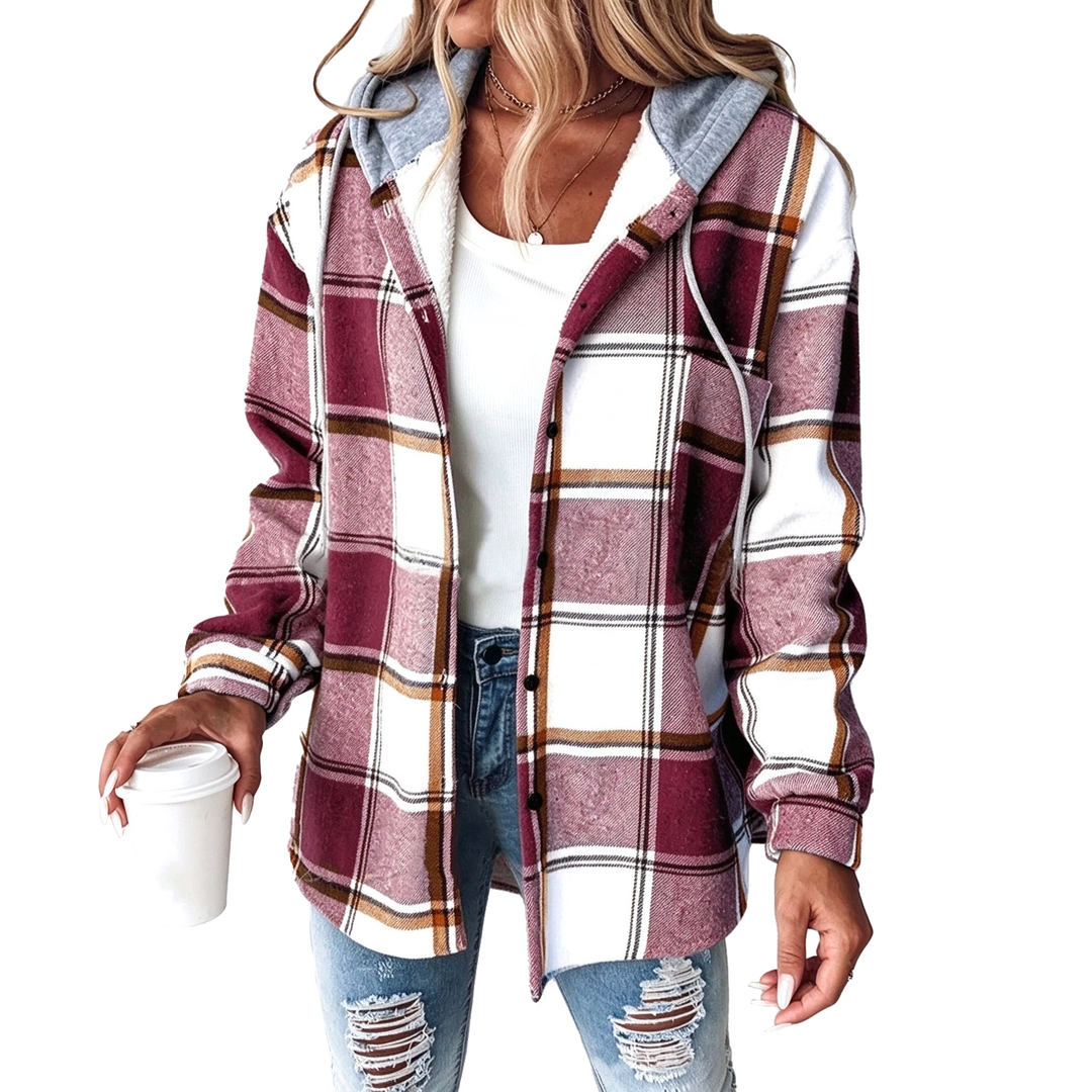 Plaid Hooded Button-Up Shacket