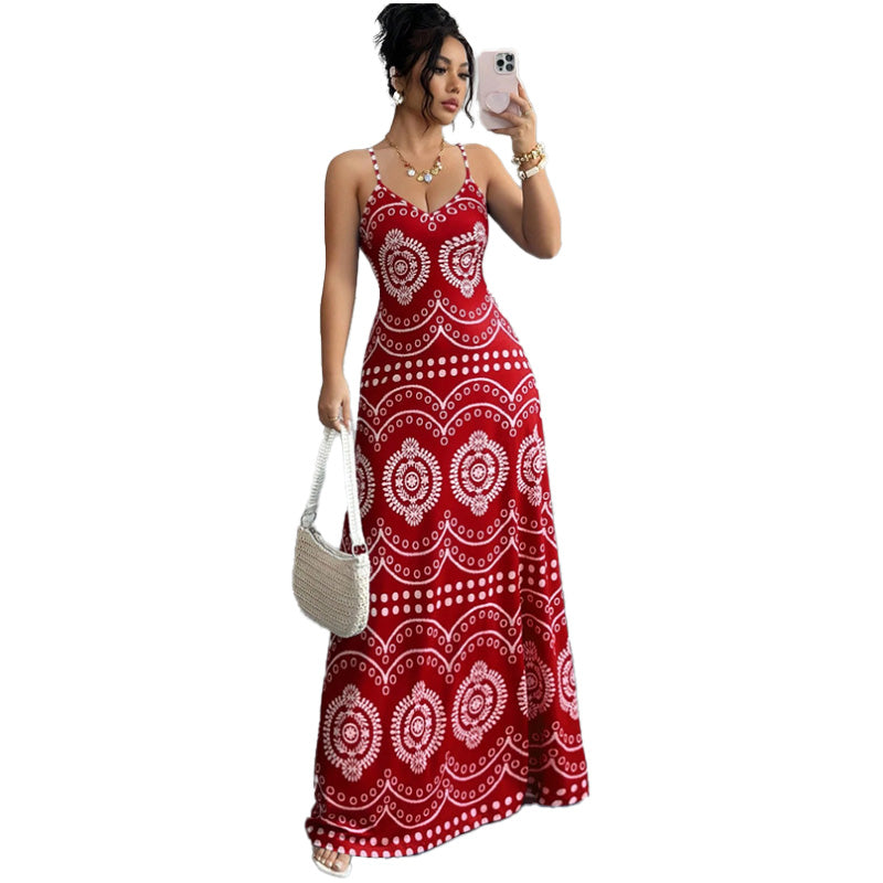 Printed Spaghetti Strap Maxi Dress