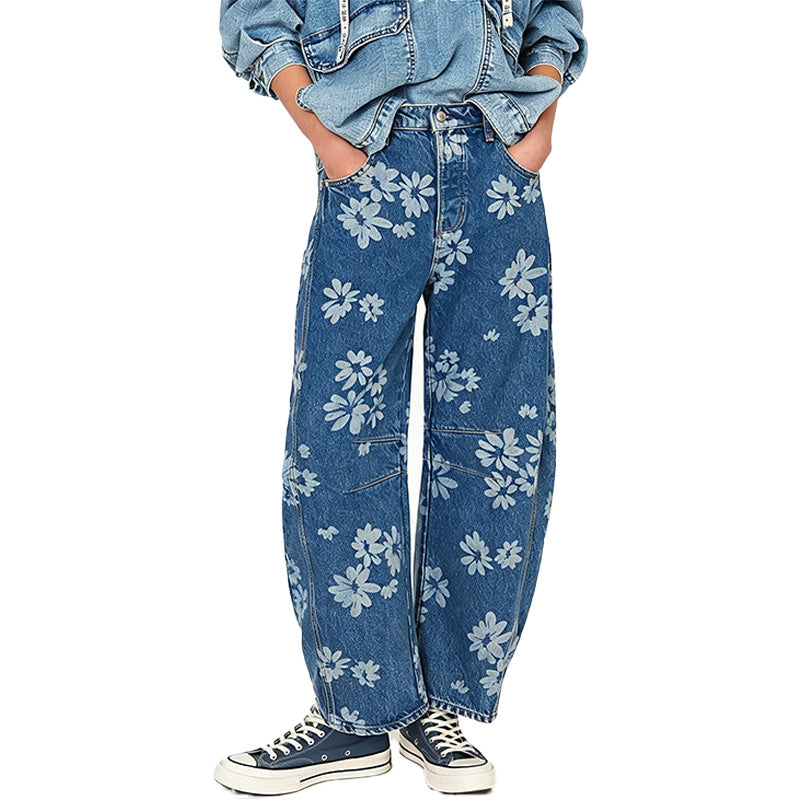 Heart Print Wide Leg Jeans