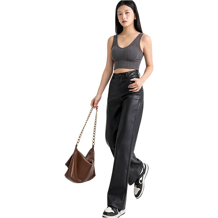 High Waist PU Wide Leg Pants