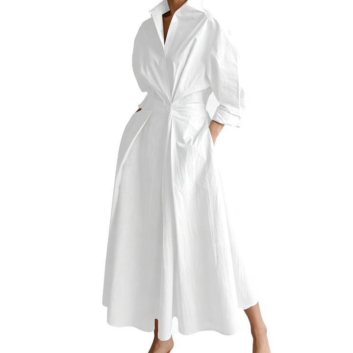 Elegant Belted Shirt Maxi Dress