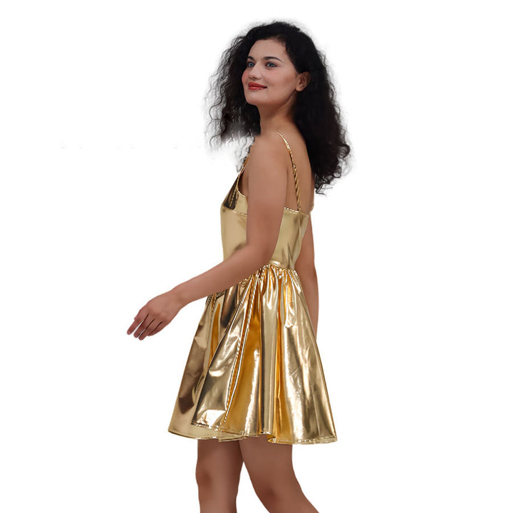 Sequined halter dress with gold foil