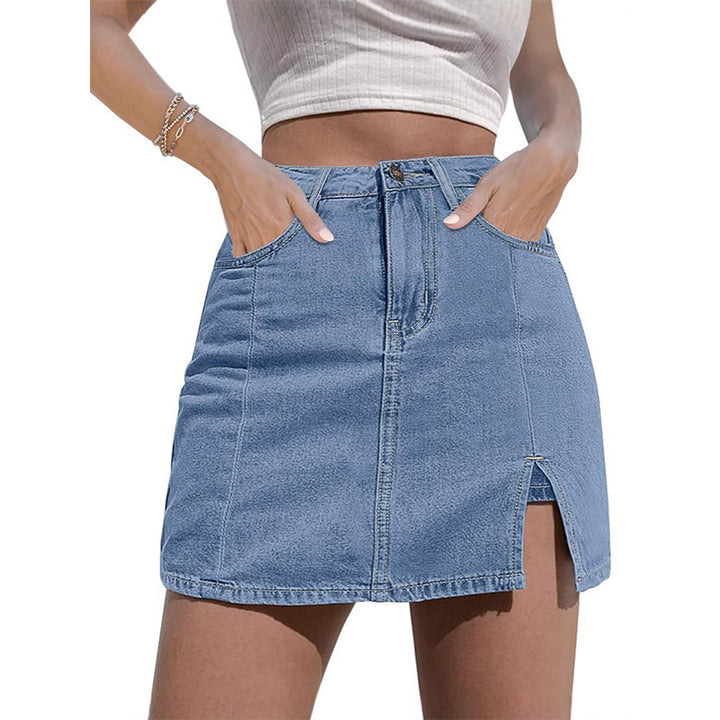 High-Waisted Denim Slit Skirt
