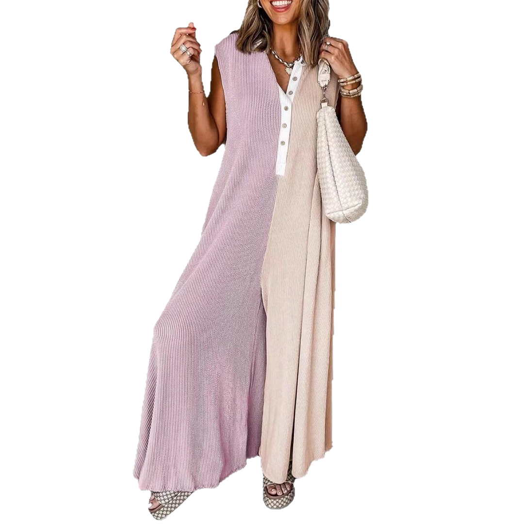 Sleeveless Color Block Wide-Leg Jumpsuit