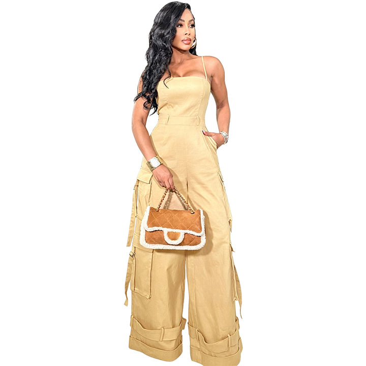Strapless Wide Leg Cargo Jumpsuit