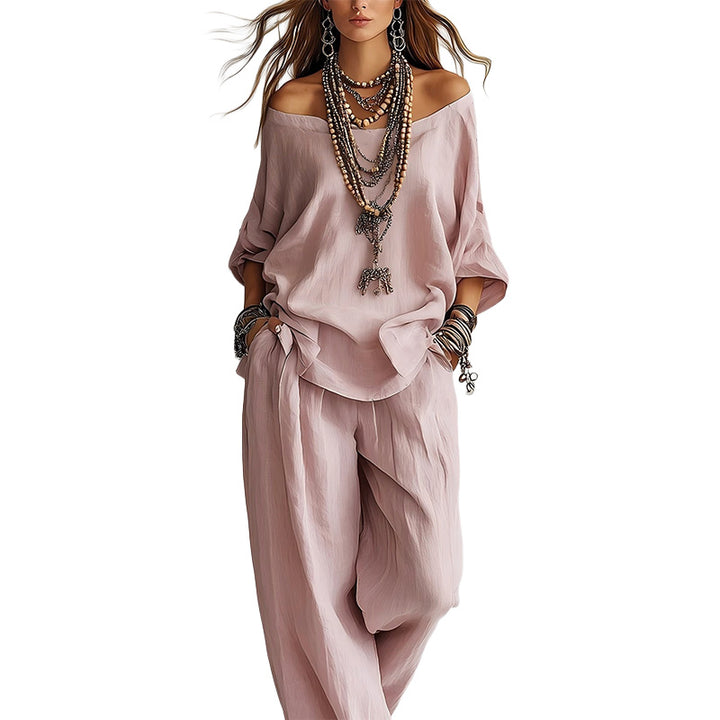Relaxed Off Shoulder Two-Piece Set