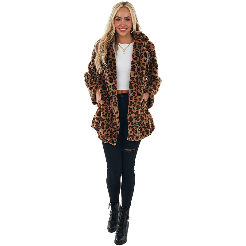 Leopard Print Faux Fur Coat