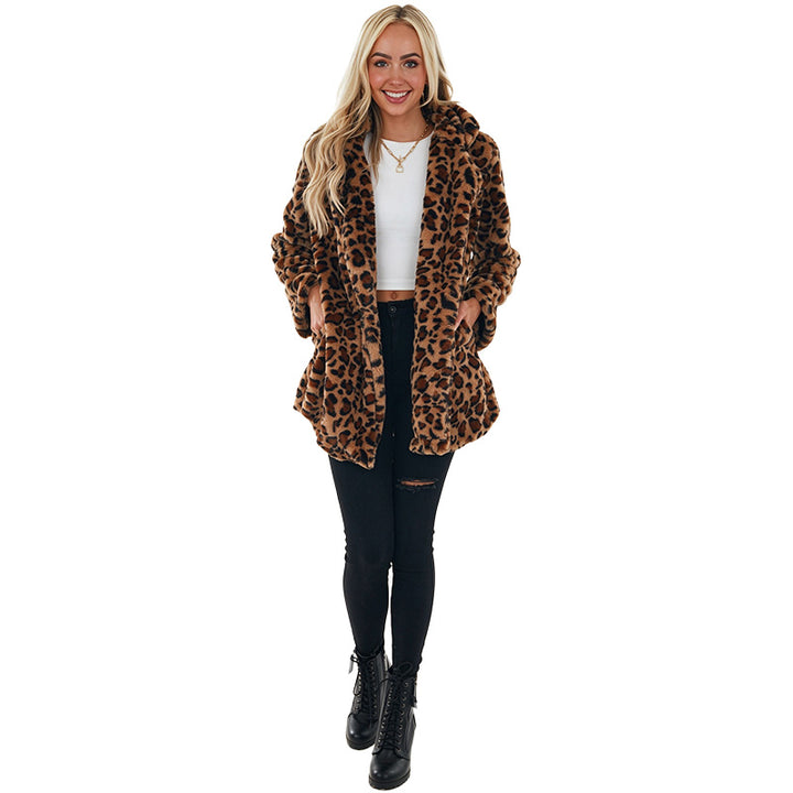 Leopard Print Faux Fur Coat