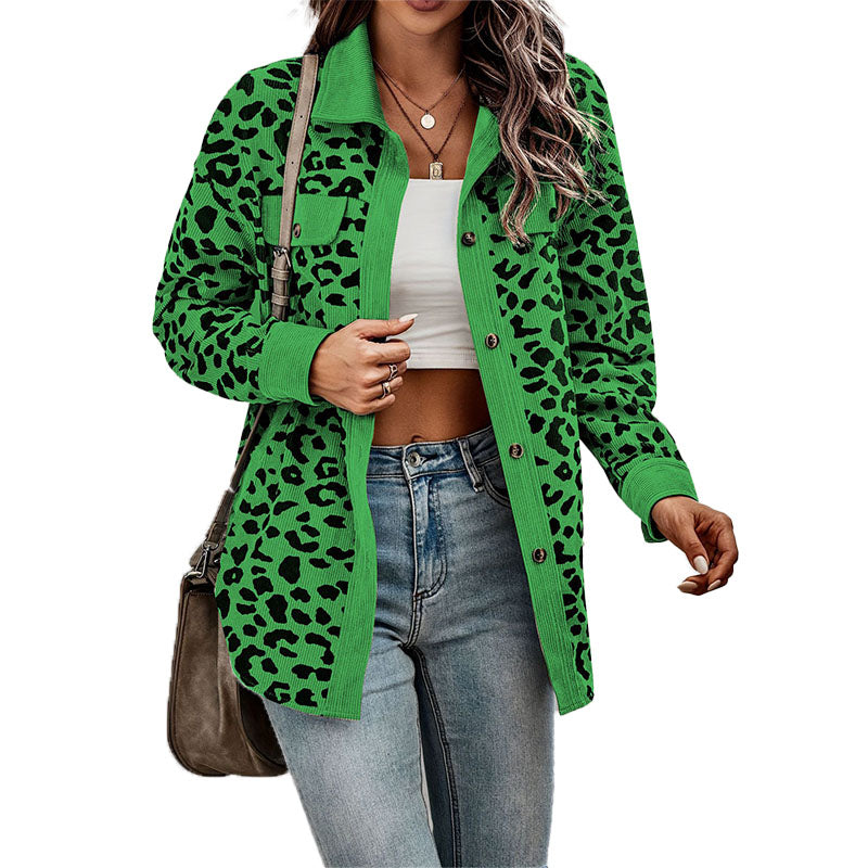 Leopard Print Corduroy Shirt Jacket