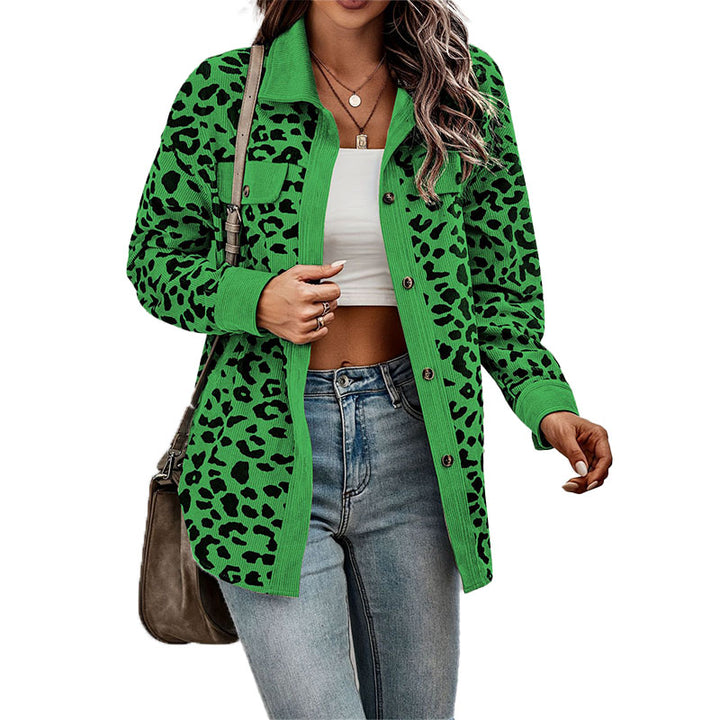 Leopard Print Corduroy Shirt Jacket