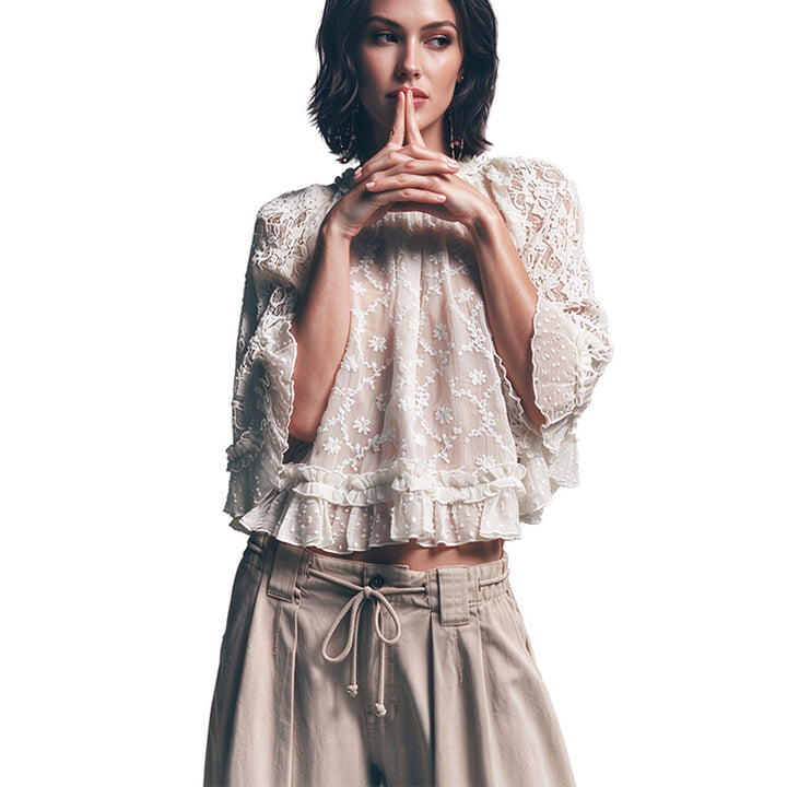 Lace Ruffle Cropped Cover-Up