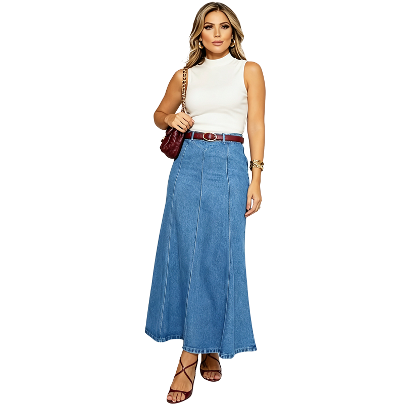 High Waist Denim Maxi Skirt