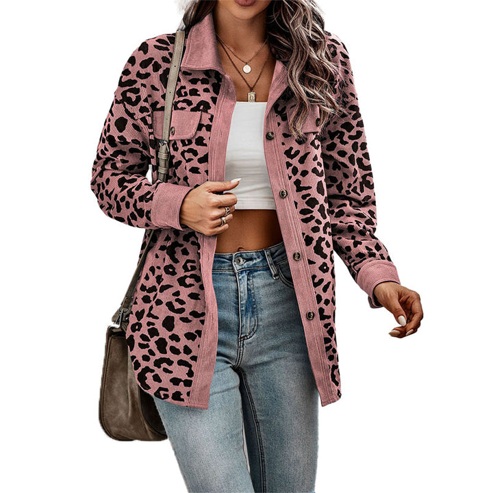 Leopard Print Corduroy Shirt Jacket