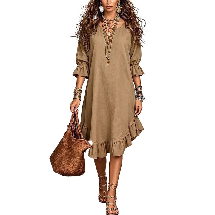 Boho Ruffle Sleeve Midi Dress