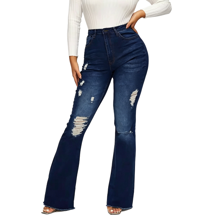 Distressed High Rise Flare Jeans