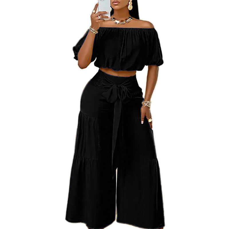 Off Shoulder Wide Leg Two Piece Set