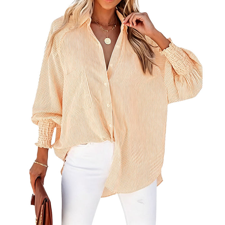 Striped Button Down Smocked Cuff Shirt