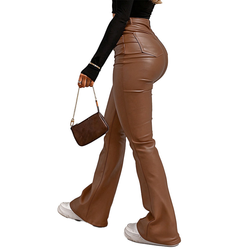 High-Waisted PU Flare Pants