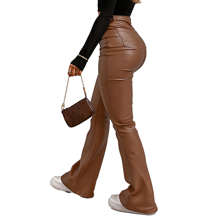 High-Waisted PU Flare Pants