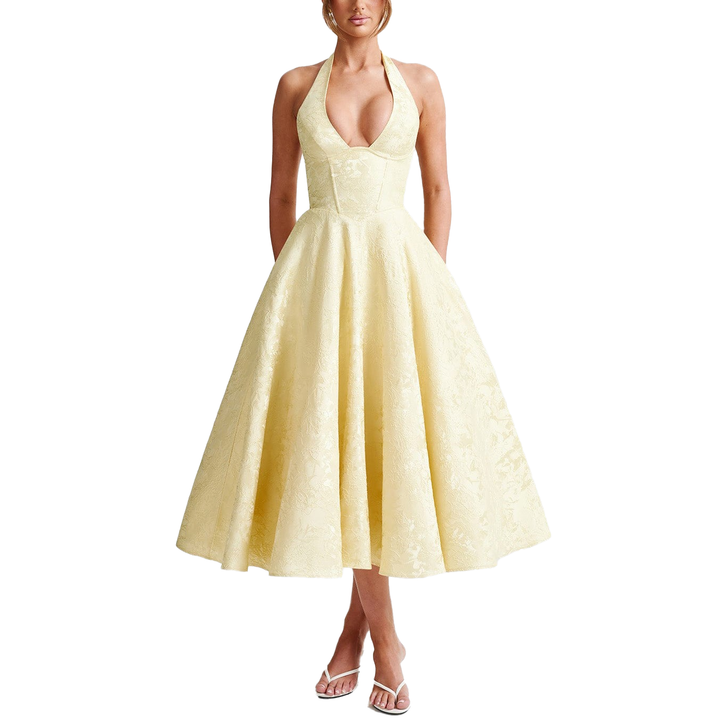 Halter Neck A-Line Midi Dress