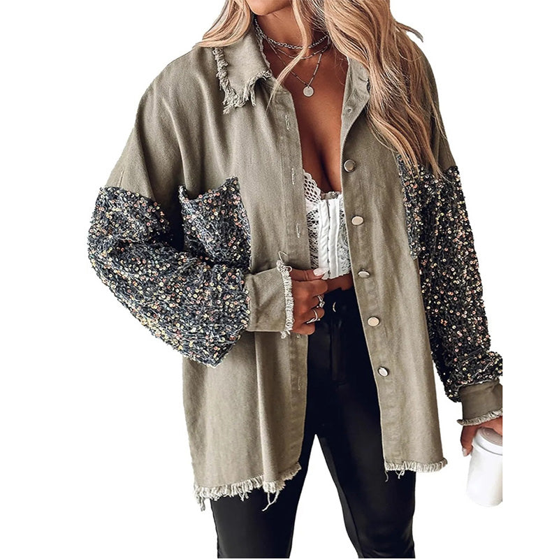 Sequin Sleeve Shirt Jacket