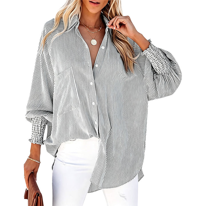 Striped Button Down Smocked Cuff Shirt