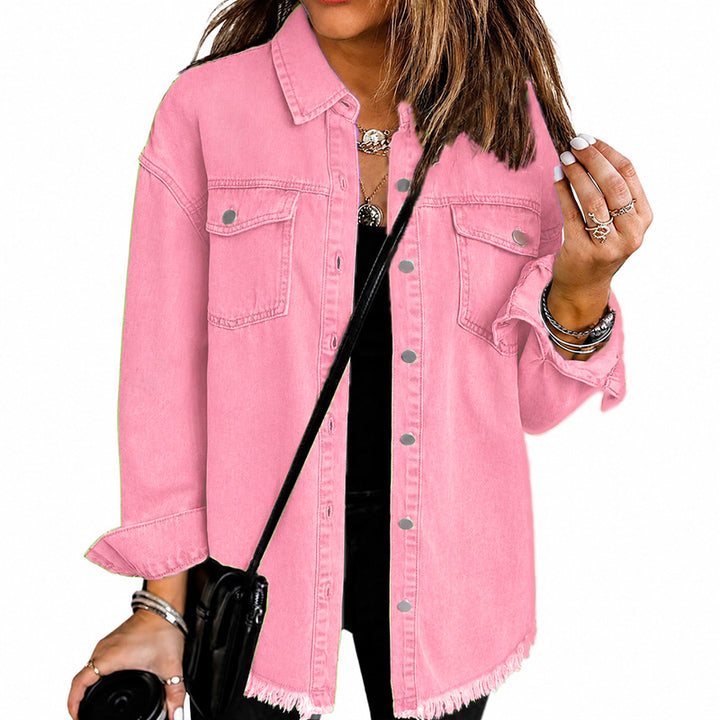 Frayed Hem Denim Shirt Jacket