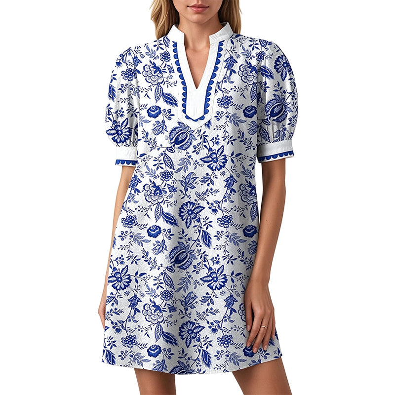 Floral Print V-Neck Mini Dress