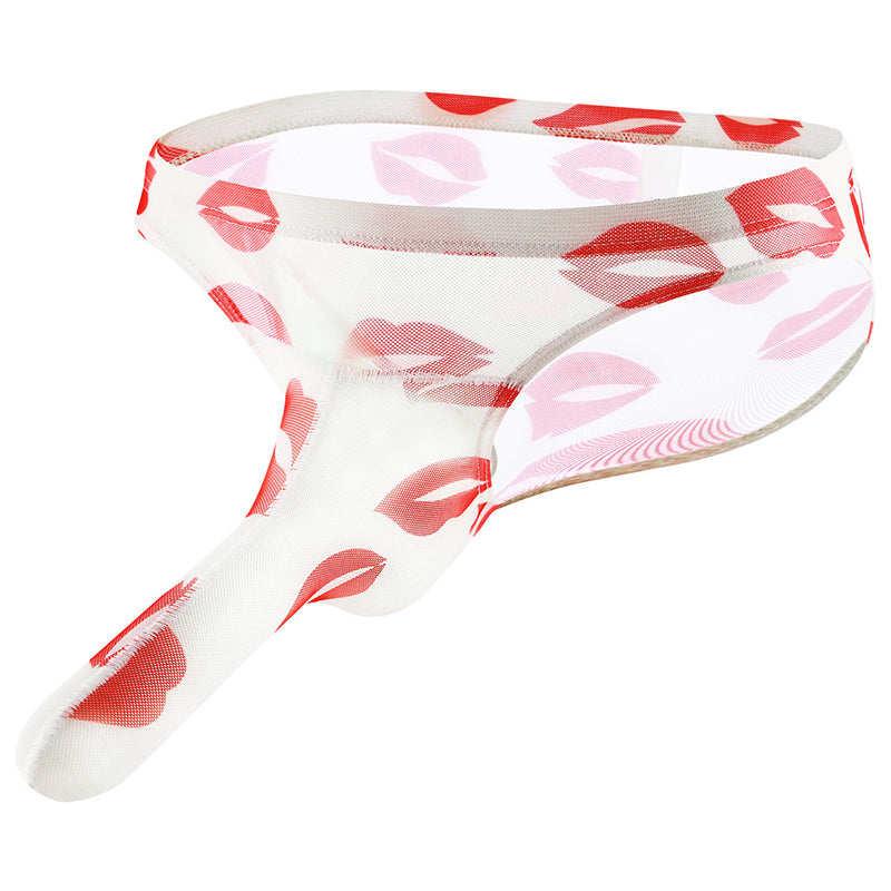 Lip print mesh men's thong