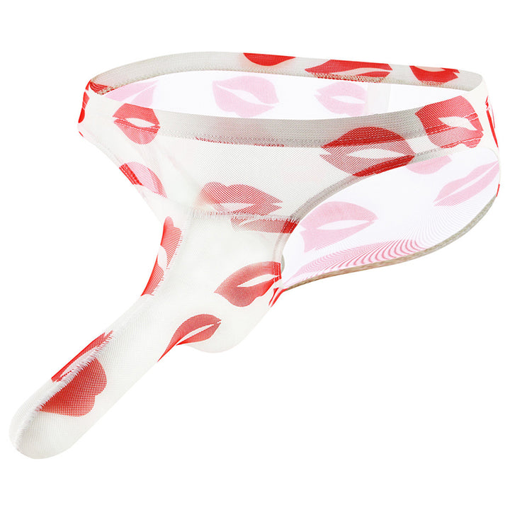 Lip print mesh men's thong
