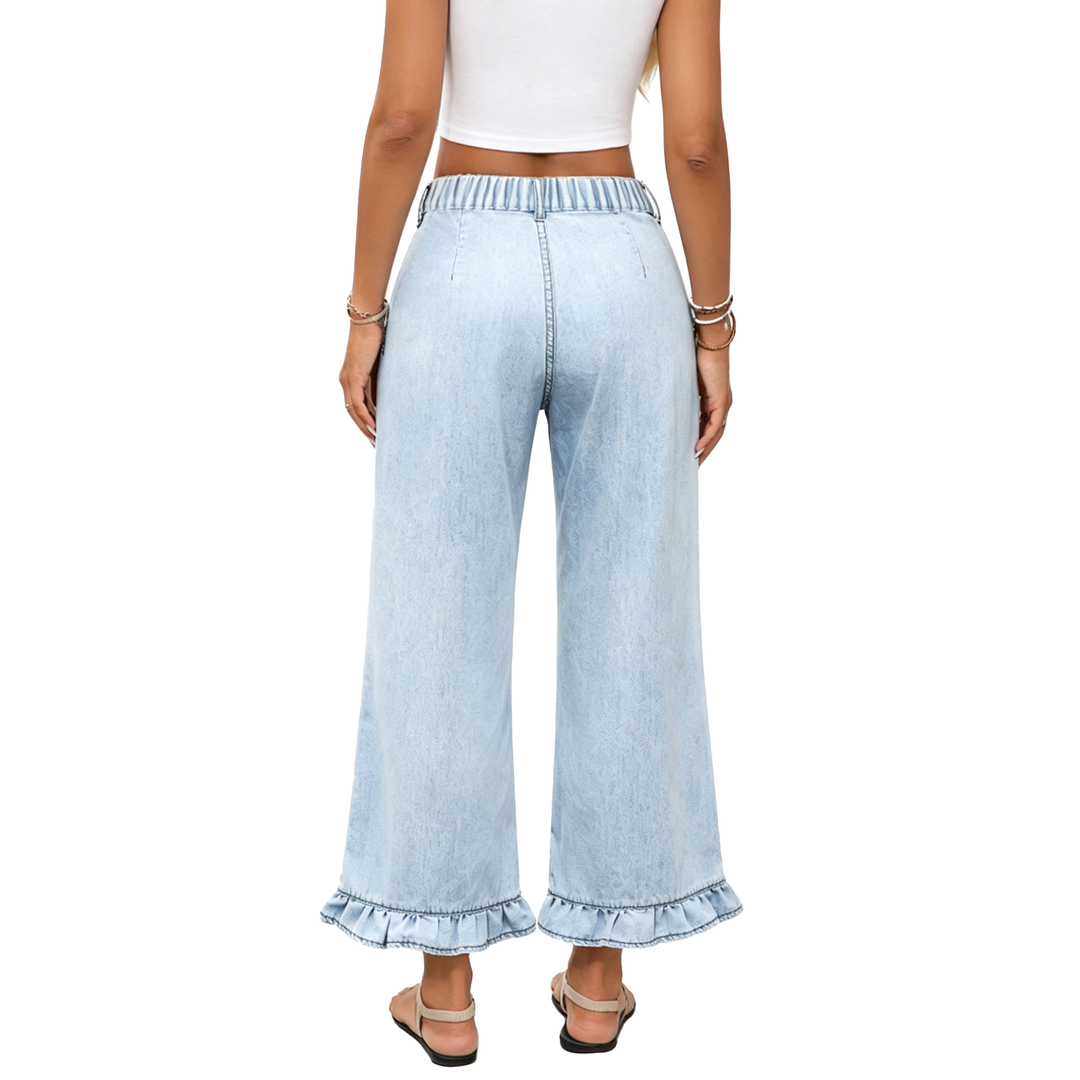 Ruffle Hem Wide Leg Jeans