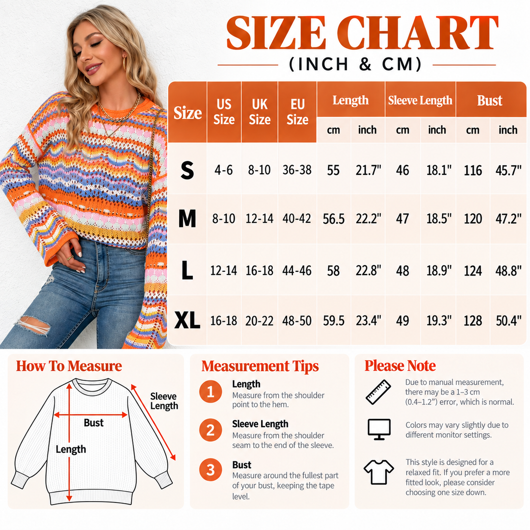 Colorful Striped Crochet Knit Sweater