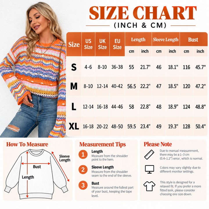 Colorful Striped Crochet Knit Sweater
