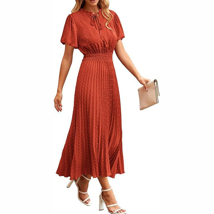 Pleated Long Sleeve Midi Dress