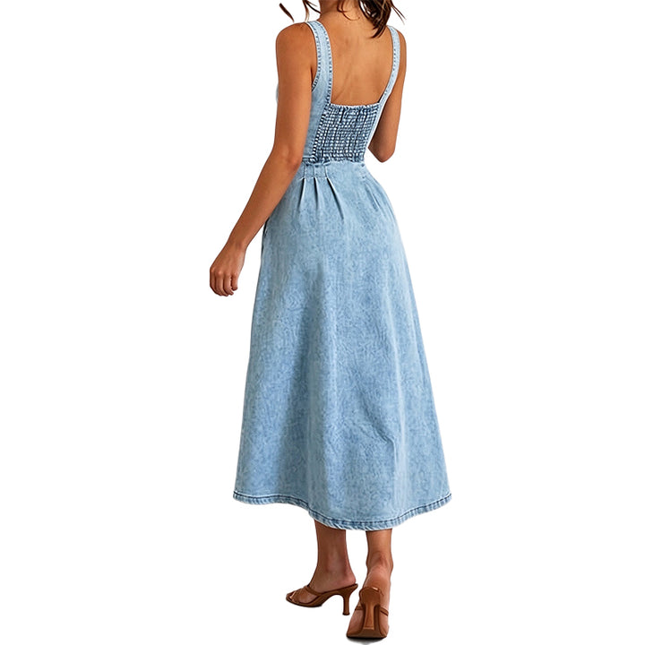 Sleeveless Fitted Bodice Denim Dress