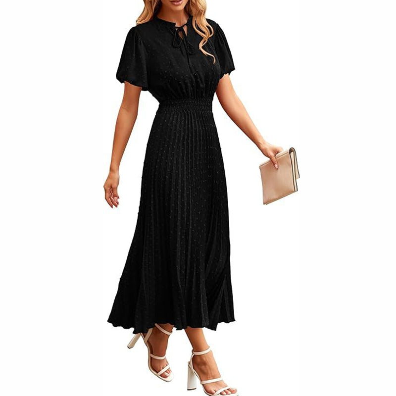 Pleated Long Sleeve Midi Dress