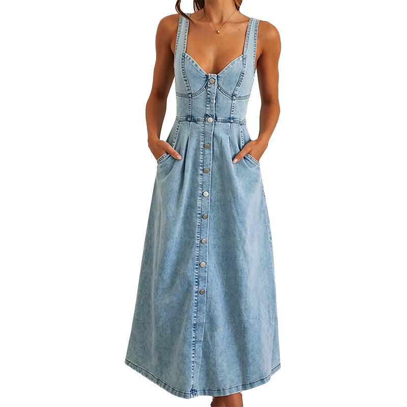 Sleeveless Fitted Bodice Denim Dress