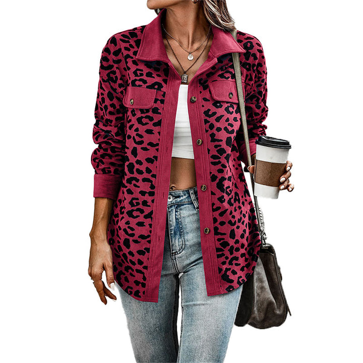 Leopard Print Corduroy Shirt Jacket