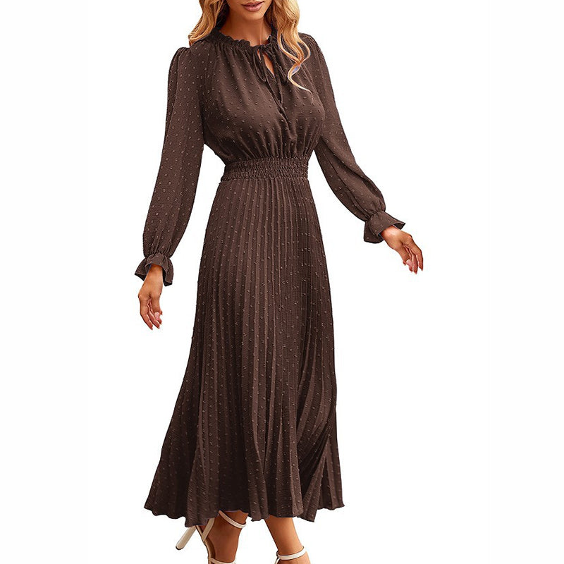 Pleated Long Sleeve Midi Dress
