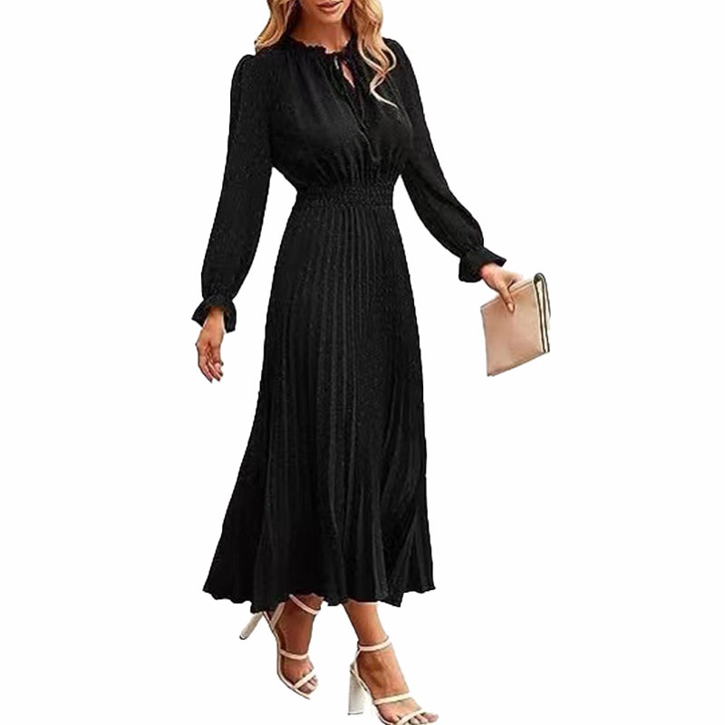 Pleated Long Sleeve Midi Dress
