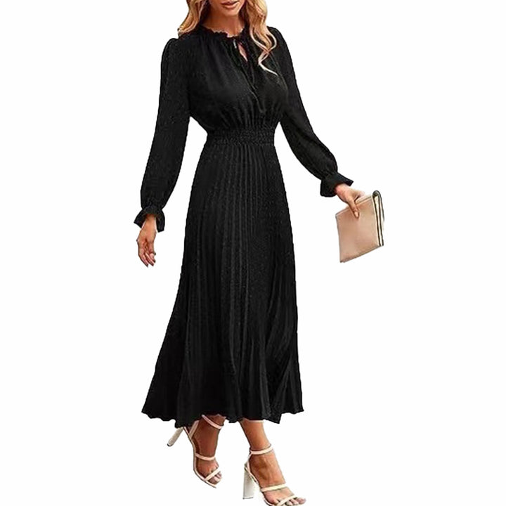 Pleated Long Sleeve Midi Dress